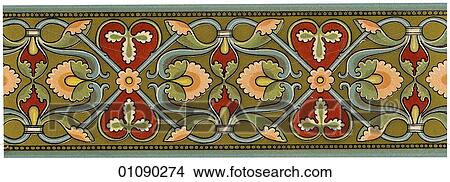 Stock Illustration - Patterns & Motifs - Germany - (Color) (g9) Decorative border c. 1850. Fotosearch