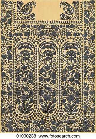 Patterns & Motifs - India - (Color) Indian cloth embroidered at Dacca on white muslin c. 1830 View Large Illustration Stock Illustration - Patterns & Motifs - India - (Color) Indian cloth embroidered at Dacca on white muslin c. 1830. Fotosearch