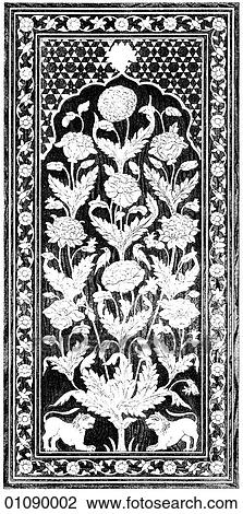 Patterns & Motifs - India - line art Indian Ornament Panels of ivory/wood mosaic (intarsia), from the Sikh Golden Temple, (the Haramandir) at Amritsar, The holiest site in the Sikh religion. The temple is located in the Punjab. The sect was established View Large Illustration Drawing - Patterns & Motifs - India - line art Indian Ornament Panels of ivory/wood mosaic (intarsia), from the Sikh Golden Temple, (the Haramandir) at Amritsar, The holiest site in the Sikh religion. The temple is located in the Punjab. The sect was established. Fotosearch