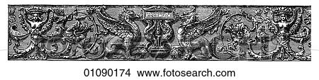 Stock Illustration - Patterns & Motifs - Italy - line art Wood-Carving in Relief by Antonio Barile of Siena (ÿ 1516). In the year the artist died, Erasmus published the New Testament of the Bible with Greek and Latin text and Sir Thomas More wrote "Utopia". Fotosearch