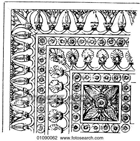 Drawing - Patterns & Motifs - line art Assyrian Ornament Highly stylized motifs and decorative patterns. Assyria is an ancient kingdom in Mesopotamia (modern day northern Iraq and south eastern Turkey) which lies between the Tigris & Euphrates rivers (Mesopotami. Fotosearch