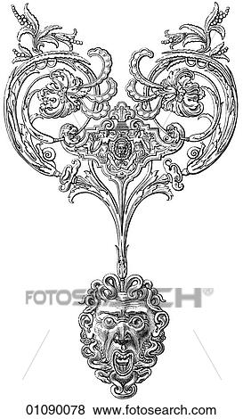 Stock Illustration - Patterns & Motifs - line art Ornament from a Cuirass ( a piece of armor - originally of leather, later metal - consisting of a breast-plate and back-plate) c. 1600. Fotosearch