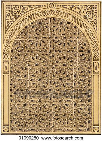 Clipart - Patterns & Motifs - North Africa/Tunisia - (Color) A Window ornament from Tunis probably from the time of the Hafsid dynasty (1236-1574). Tunis lies on the Mediterranean cost of Africa, near the site of ancient Carthage.. Fotosearch
