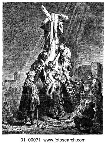 絵画 Engravings 彫版 オランダ The 降下 から Cross から エッチング によって Rembrandt バン Rijn 1606 1669 芸術家 あった 生まれる 中に 年 英語 劇作家 ベン Jonson 書いた Volpone そして
