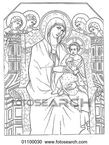 Clipart - Paintings & Engravings - Engraving - Italy From the Altarpiece by Duccio Di Buoninsegna (mid 13th century - c. 1318) in the Duomo at Siena (a town in Northern Italy, south of Florence). The artist was a master of the then nascent Gothic style. This is a. Fotosearch