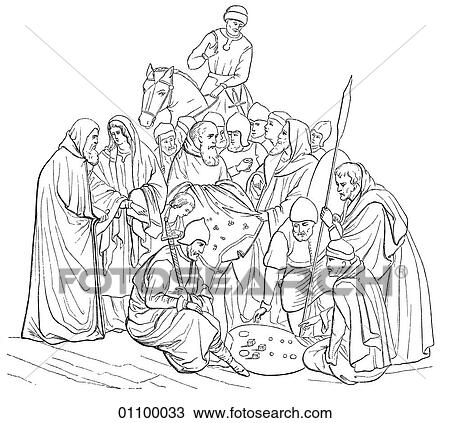 Drawing - Paintings & Engravings - Engraving - Italy Group from the Crucifixion in the Capella S. Felice at Padua. By Jacopo Avanzi and Altichiero da Zevio, who painted in Verona and in Padua in the last third of the 14th Century. . Fotosearch