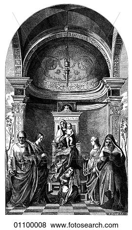 Paintings & Engravings - Engraving - Italy "Santa Conversazione" By Giovanni Bellini (1426-1516) The painter was a brother-in-law to Andrea Mantegna and brother of Gentile Bellini. The Bellinis are considered the founding family of the Venetian Renais View Large Illustration Stock Illustration - Paintings & Engravings - Engraving - Italy "Santa Conversazione" By Giovanni Bellini (1426-1516) The painter was a brother-in-law to Andrea Mantegna and brother of Gentile Bellini. The Bellinis are considered the founding family of the Venetian Renais. Fotosearch