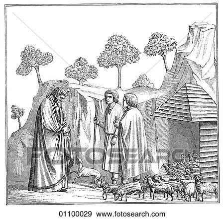 Stock Illustration - Paintings & Engravings - Engraving - Italy "Joachim and the Shepherds" by Giotto (1276-1336) Capell dell` Arena at Padua (a town in Northern Italy, west of Venice). Generally recognized as the first of the great Italian masters and the father of Euro. Fotosearch