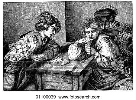Stock Illustration - Paintings & Engravings - Engraving - Italy "Cheating Gamblers" by Caravaggio (1571-1610) the byline of Michelangelo Merisi. The artist revolutionized the technique of painting and brought art into the baroque age. His work is characterized by realism,. Fotosearch