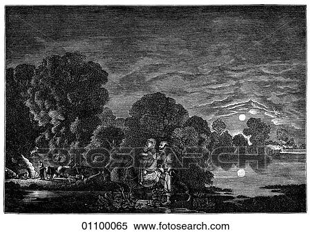Stock Illustration - Paintings & Engravings - Engraving - German "The Flight into Egypt" by Adam Elzheimer (1574-1620). Fotosearch