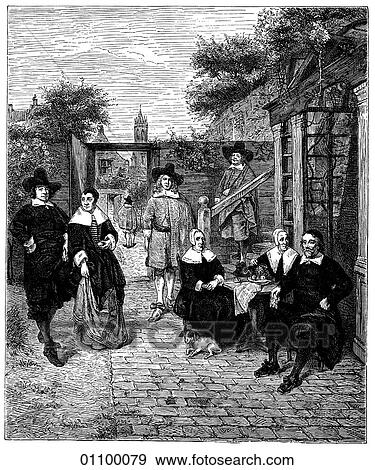 Stock Illustration - Paintings & Engravings - Engraving - Holland "Dutch Family Portrait" by Jan van der Meer (1632-1675) also known as Vermeer Vermeer`s work is noted for its interplay of light on surface and depth of field. It is perhaps for this reason that his reputat. Fotosearch