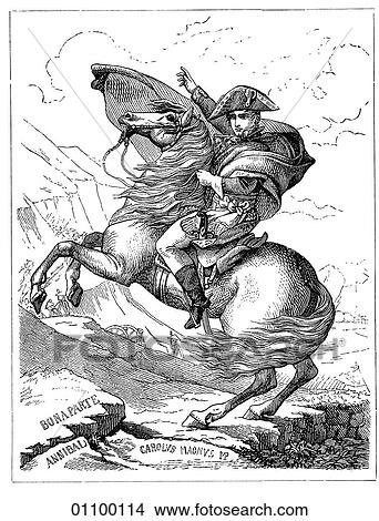 Stock Illustration - Paintings & Engravings - engraving - France "Napoleon crossing the St. Bernard" by Jacques-Louis David (1748 - 1826) David lived in a time of tumultuous change in the world. A committed revolutionary, David painted one of the most famous images of th. Fotosearch