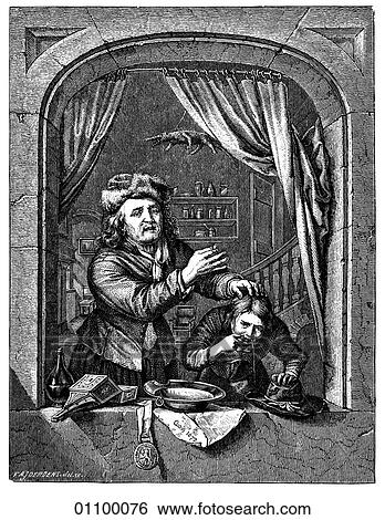 Stock Illustration - Paintings & Engravings OThe DentistO by Gerard Dow (1613-1675) The artist was born in the year Champlain explored the Ottawa river as far as Alumette Island and died in the year Sir Christopher Wren began to rebuild St. Paul`s Cathedral after the Great F. Fotosearch