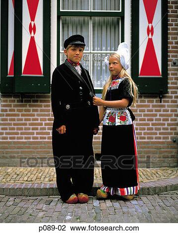 Stock Photo of Holland, Volendam, two Dutch children in traditional ...