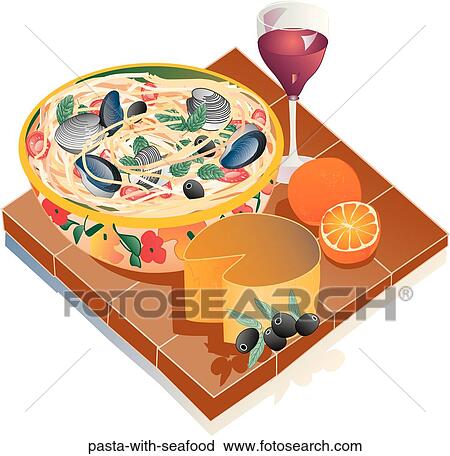 Clip Art - Pasta with Seafood. Fotosearch
