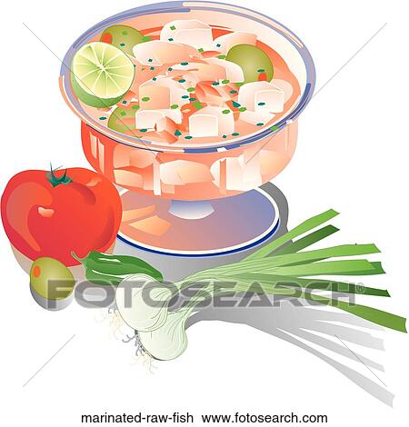 Drawing - Marinated Raw Fish. Fotosearch