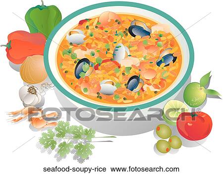 Seafood Soupy Rice View Large Illustration Clip Art - Seafood Soupy Rice . Fotosearch