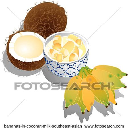 バナナ ココナッツミルク 東南アジア イラスト Bananas In Coconut Milk Southeast Asian Fotosearch