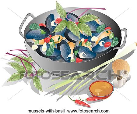Mussels with Basil View Large Illustration Drawing - Mussels with Basil. Fotosearch