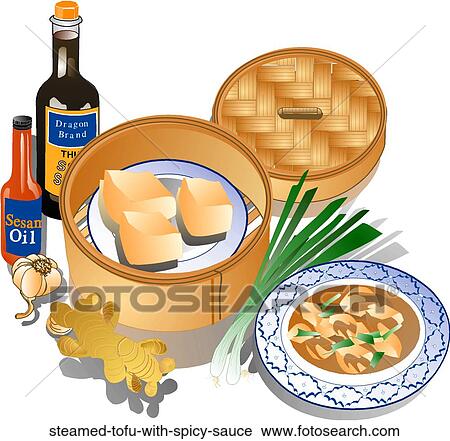 Clip Art - Steamed Tofu with Spicy Sauce. Fotosearch