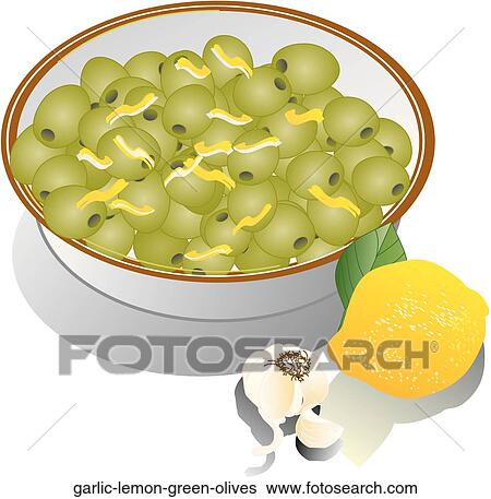 ニンニク レモン 緑のオリーブ イラスト Garlic Lemon Green Olives Fotosearch