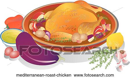 地中海 ローストチキン イラスト Mediterranean Roast Chicken Fotosearch