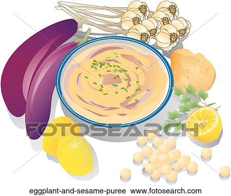 Clip Art - Eggplant and Sesame Purée. Fotosearch