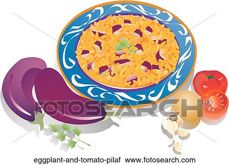 Clip Art - Eggplant and Tomato Pilaf. Fotosearch