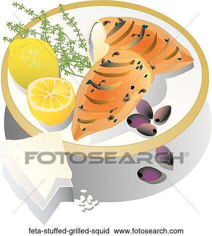 Feta-stuffed Grilled Squid View Large Illustration Clip Art - Feta-stuffed Grilled Squid. Fotosearch