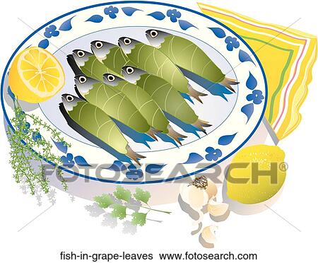 Fish in Grape Leaves View Large Illustration Stock Illustration - Fish in Grape Leaves. Fotosearch