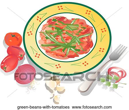 Stock Illustration - Green Beans with Tomatoes . Fotosearch