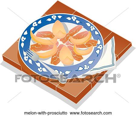 Stock Illustration - Melon with Prosciutto . Fotosearch