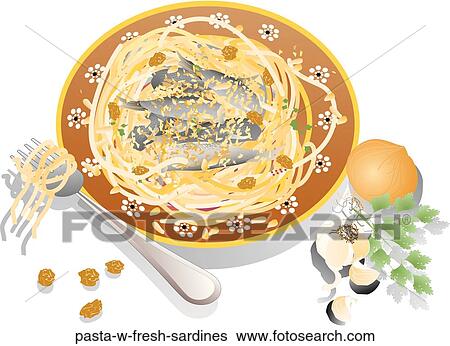 Stock Illustration - Pasta w. Fresh Sardines . Fotosearch