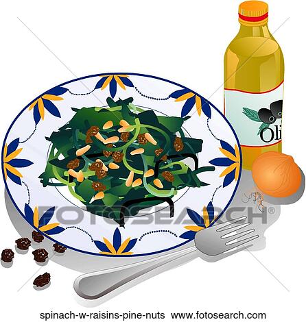 Spinach w. Raisins&Pine Nuts View Large Illustration Stock Illustration - Spinach w. Raisins&Pine Nuts. Fotosearch