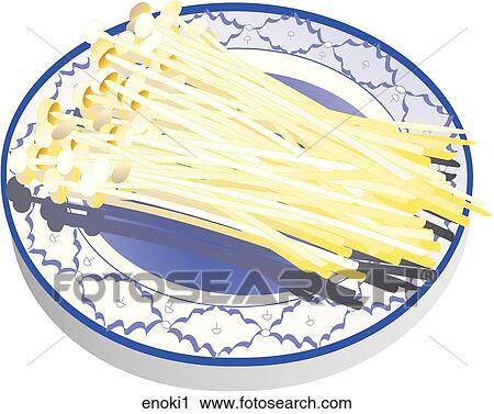 Enoki Mushrooms-Composition View Large Illustration Clip Art - Enoki Mushrooms-Composition. Fotosearch