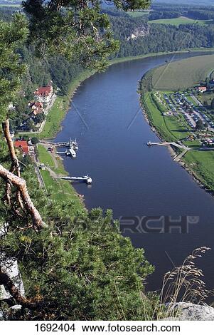 Picture - Aerial view of river flowing through landscape . Fotosearch