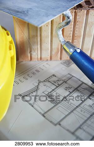 Blueprint with hardhat and work tool View Large Photo Image Stock Image - Blueprint with hardhat and work tool . Fotosearch