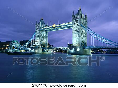 Stock Photograph - Bridge across river, Tower Bridge, Thames River, London, England . Fotosearch