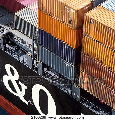 Cargo containers on container ship, Hamburg, Germany View Large Photo Image Stock Photograph - Cargo containers on container ship, Hamburg, Germany . Fotosearch
