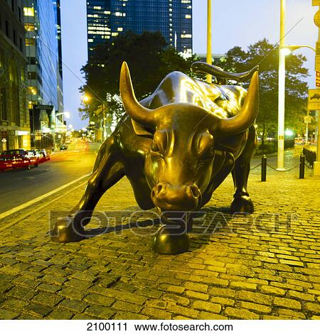 Charging bull statue in street, New York Stock Exchange, Wall Street, New York City, New York State, USA View Large Photo Image Stock Image - Charging bull statue in street, New York Stock Exchange, Wall Street, New York City, New York State, USA . Fotosearch