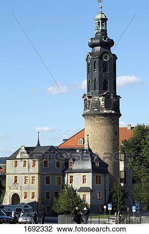 Stock Image - Clock tower in city . Fotosearch
