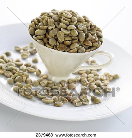 Stock Photo - Close-up of bowl of coffee beans on plate . Fotosearch