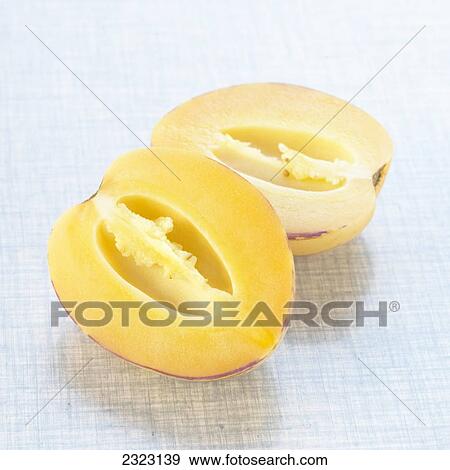 Close-up of halved pear melons View Large Photo Image Stock Photo - Close-up of halved pear melons . Fotosearch