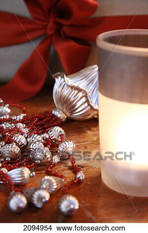 Close-up of ornaments with gift box View Large Photo Image Picture - Close-up of ornaments with gift box . Fotosearch