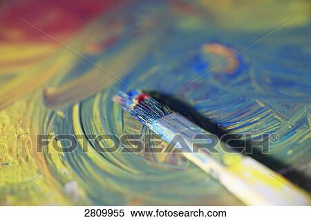 Close-up of paintbrush with paint palette View Large Photo Image Stock Photography - Close-up of paintbrush with paint palette . Fotosearch
