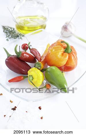 Close-up of peppers in plate View Large Photo Image Stock Image - Close-up of peppers in plate . Fotosearch
