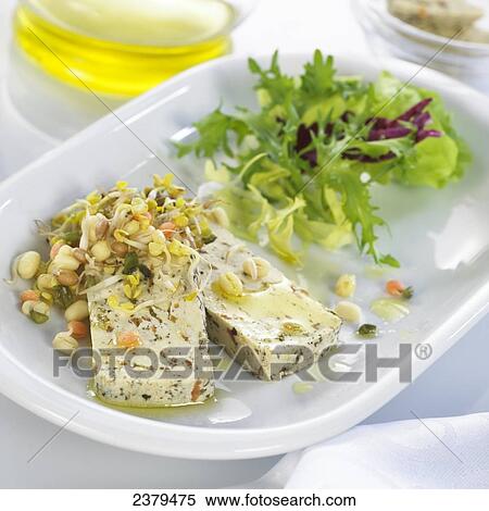 Close-up of tofu with salad in plate View Large Photo Image Stock Photography - Close-up of tofu with salad in plate . Fotosearch