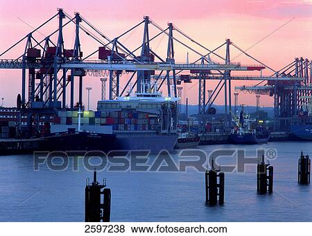 Cranes at harbor View Large Photo Image Stock Photo - Cranes at harbor . Fotosearch