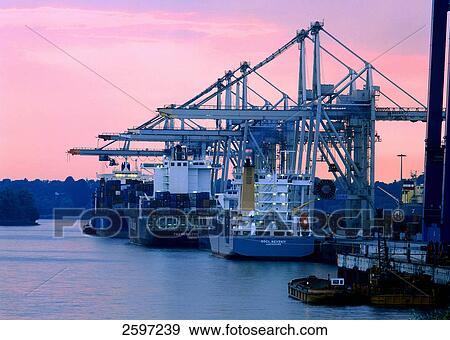 Cranes at harbor View Large Photo Image Stock Photo - Cranes at harbor . Fotosearch