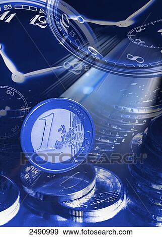 Euro coins with clock face View Large Photo Image Stock Photo - Euro coins with clock face . Fotosearch